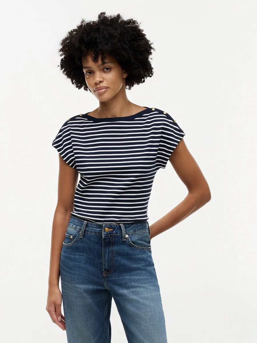 Футболка TOMMY HILFIGER с золотистыми пуговицами, темно-синяя — фото 2