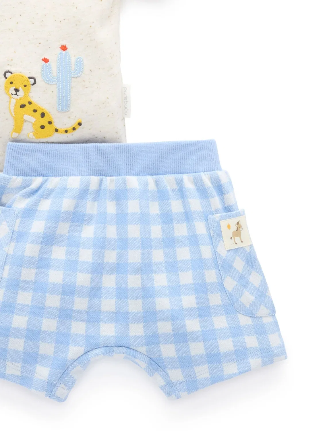 Комплект из футболки и шорт, с аппликацией Purebaby, голубой — фото 4