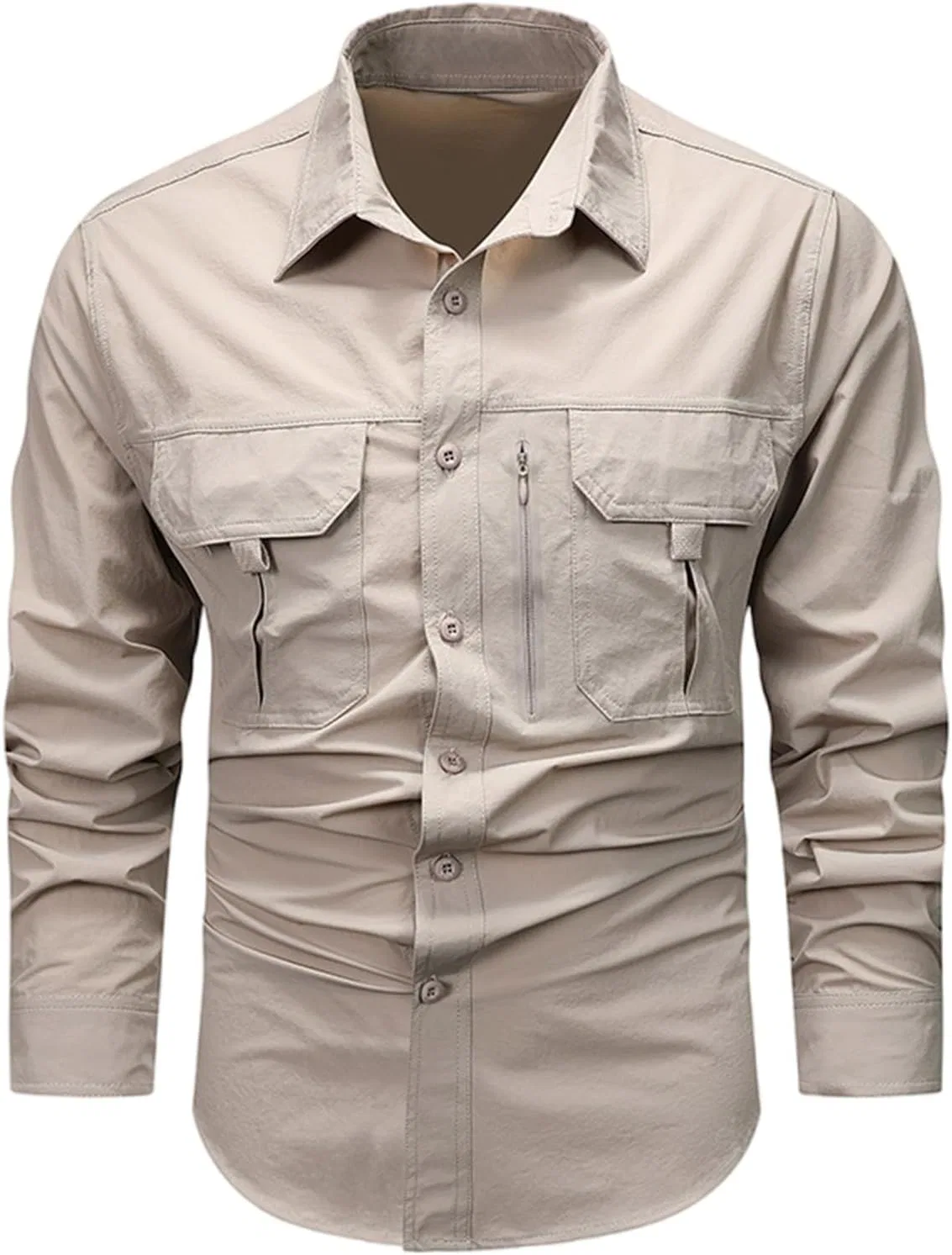 Мужская рубашка с длинным рукавом, с карманами, Military Fishing Tops, белый