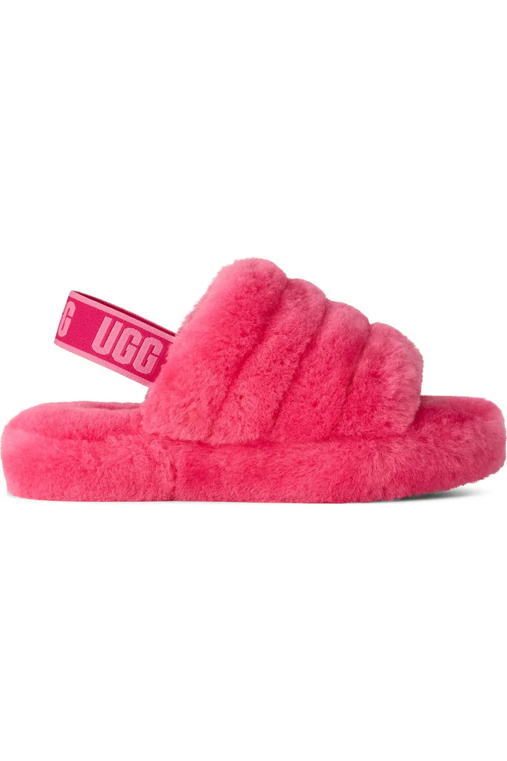Детские сандалии сланцы на овечьей шерсти Fluff Yeah UGG, Deep Coral/Sachet Pink — фото 3