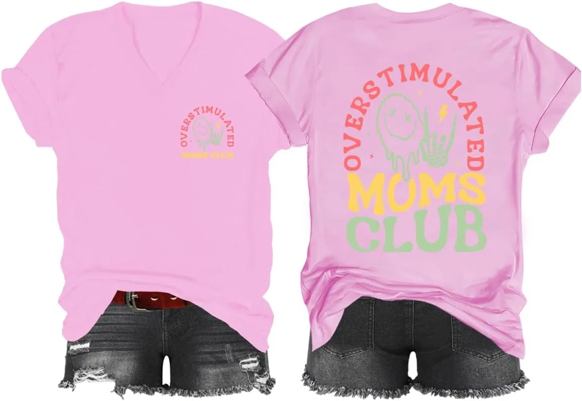 Футболка с принтом Overstimulated Moms Club, Pink