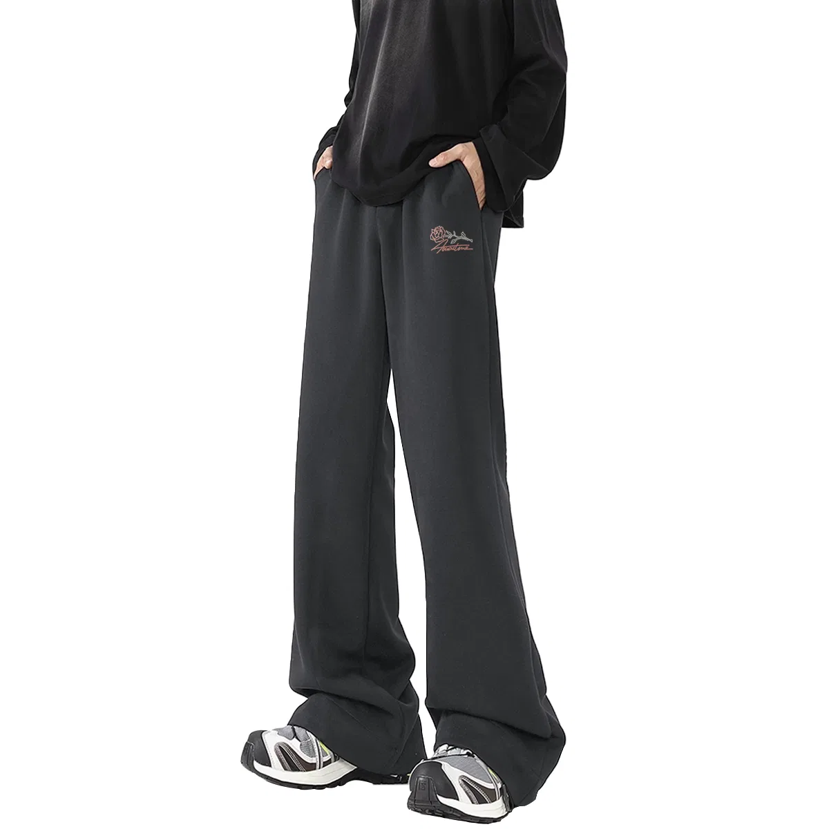 Детские спортивные штаны свободного кроя Heavyweight Bootcut MINISO, Dark Gray (English Rose Pants Logo)