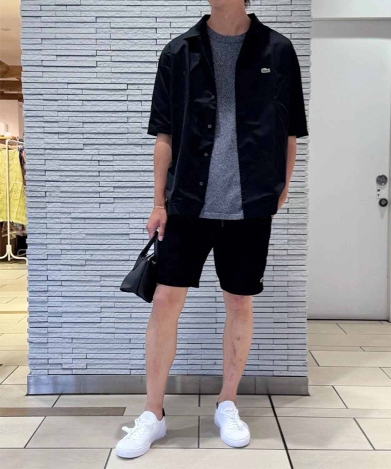 Мужская футболка из меланжевого трикотажа Classic Fit LACOSTE, Black — фото 2