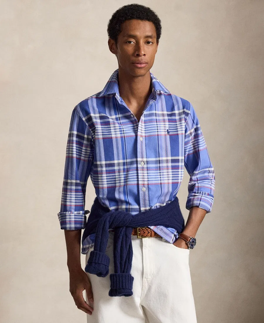 Классическая рубашка с текстурой с принтом The Iconic Rumple Texture Polo Ralph Lauren, Blue Red Multi