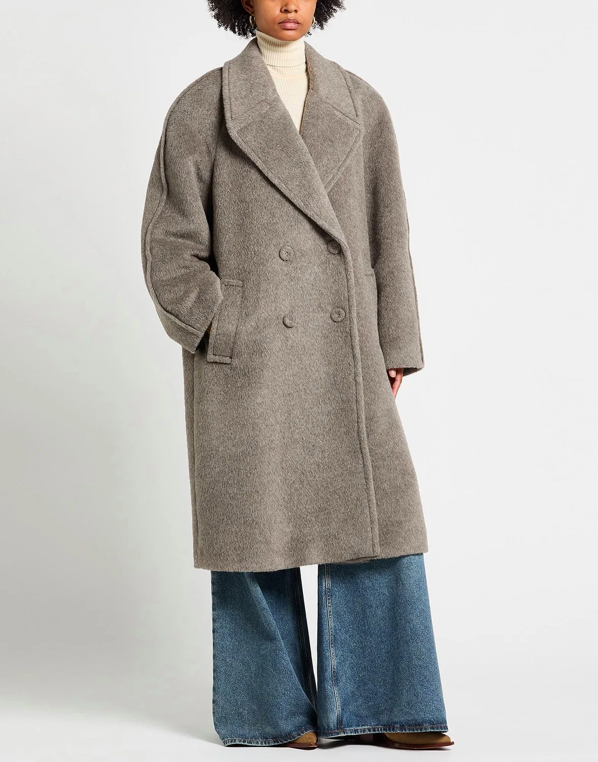 Женское двубортное пальто из альпаки Acne Studios, серый — фото 2