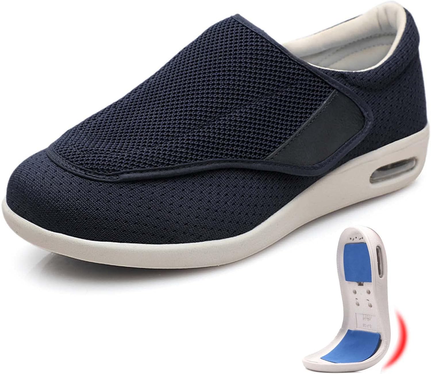 

Кроссовки для ходьбы с дополнительной шириной при отеках, с съемными стельками из пены с эффектом памяти, легкие, для пожилых людей с опухшими стопами, мужские 9.5/женские 10.5 Generic, темно-синий