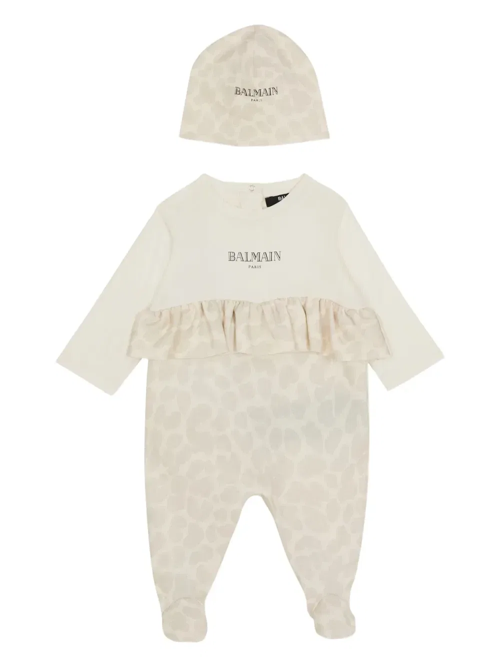Комплект для новорожденного с оборками и леопардовым принтом Balmain Kids, бежевый