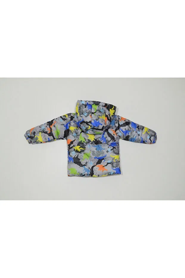 Детское пальто для девочек с капюшоном Winter zipper hooded fleece-lined inside dinosaur pattern water windproof baby boy children's coat, Baby Slon Kids Clup, Gri — фото 2