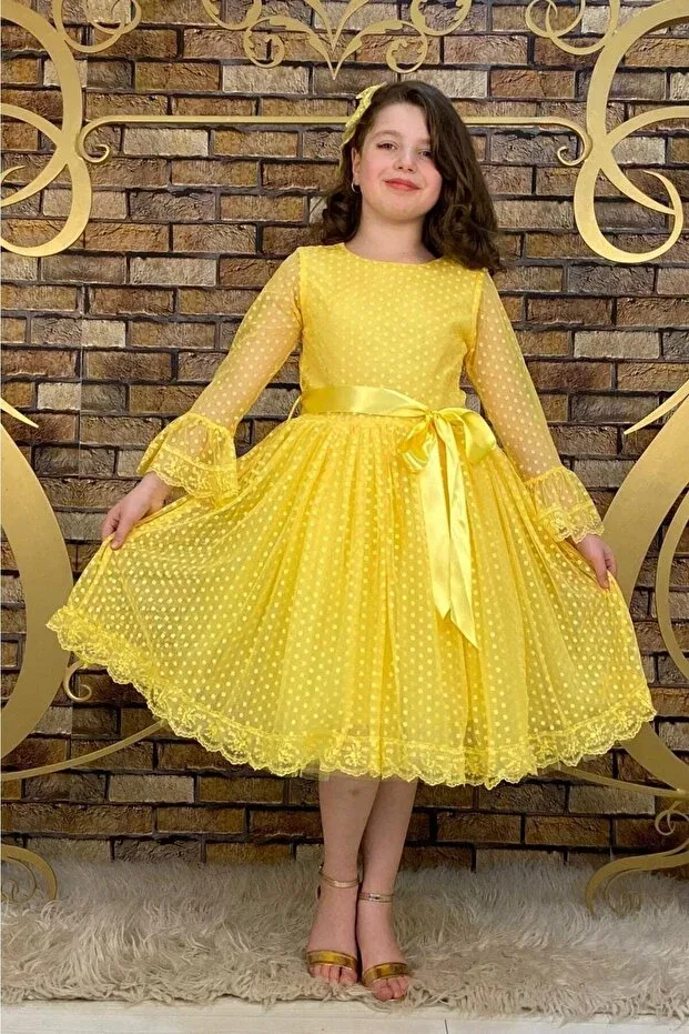 Детское платье для девочек с принтом Abiye kids princess model yellow children's evening dress aby4441 Abiyekids, Yellow