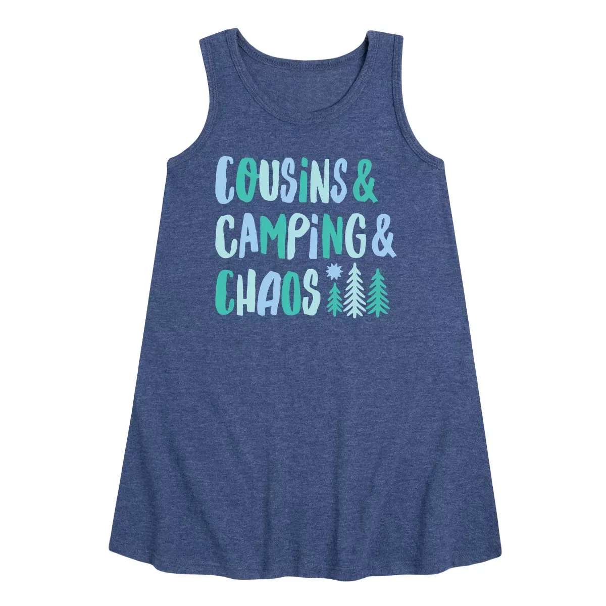 Детское платье-трапеция без рукавов Cousins & Camping & Chaos Instant Message, Heather Navy