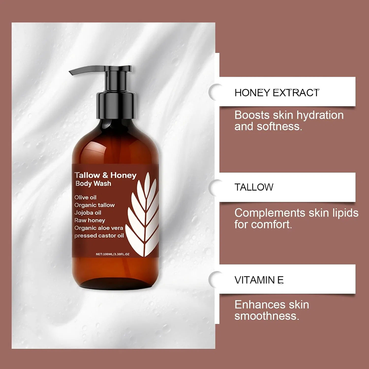 Гель для душа Tallow and Honey Body Wash, 100 мл, RadiantRe — фото 4