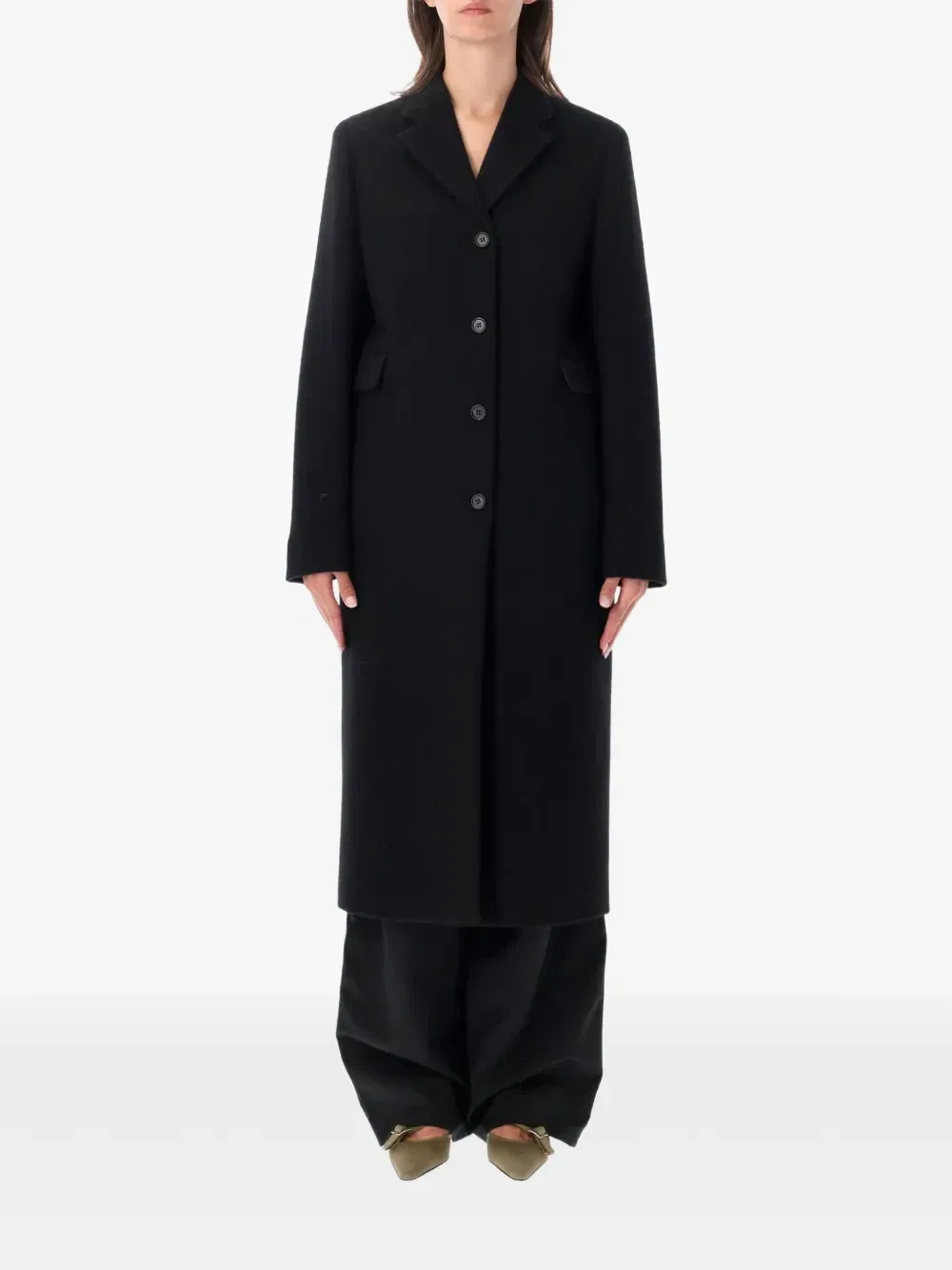 Однобортное шерстяное пальто Prada, черный