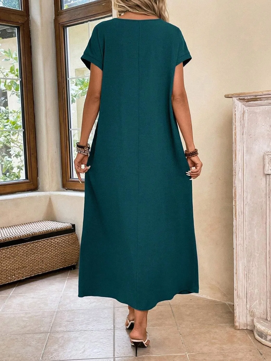 Женское повседневное платье-туника с карманами Batwing Sleeve, Dark Green — фото 3