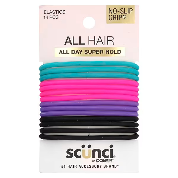 

Scunci, Тугие резинки для волос Everyday & Active, No Slip Grip, 14 штук