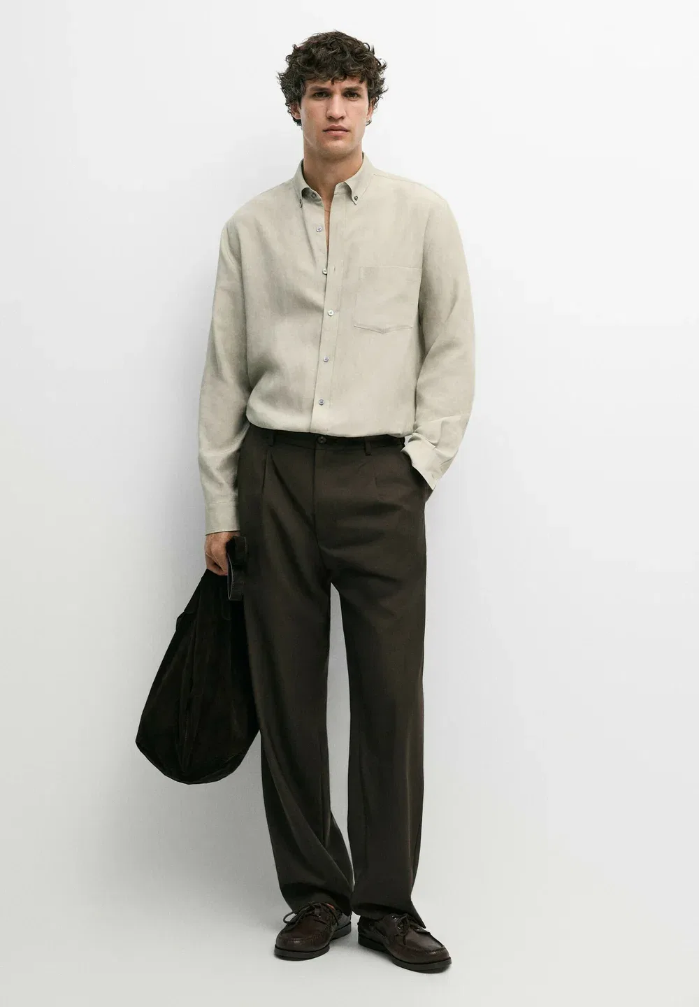Брюки свободного кроя из 100% шерсти Massimo Dutti, Dark Brown — фото 2