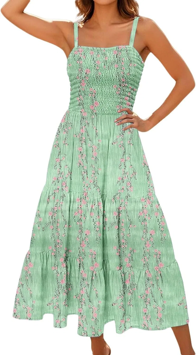 Женское летнее макси-платье на бретельках Women Trendy Beach Sundresses, Multicolor