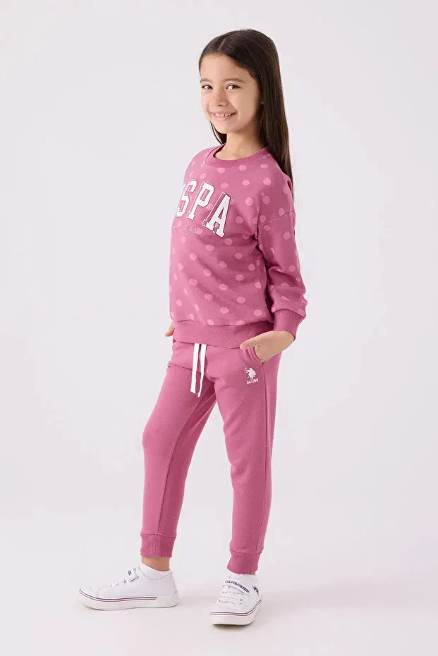 Детский спортивный костюм для девочек с принтом в горошек U.S. Polo Assn., Pink