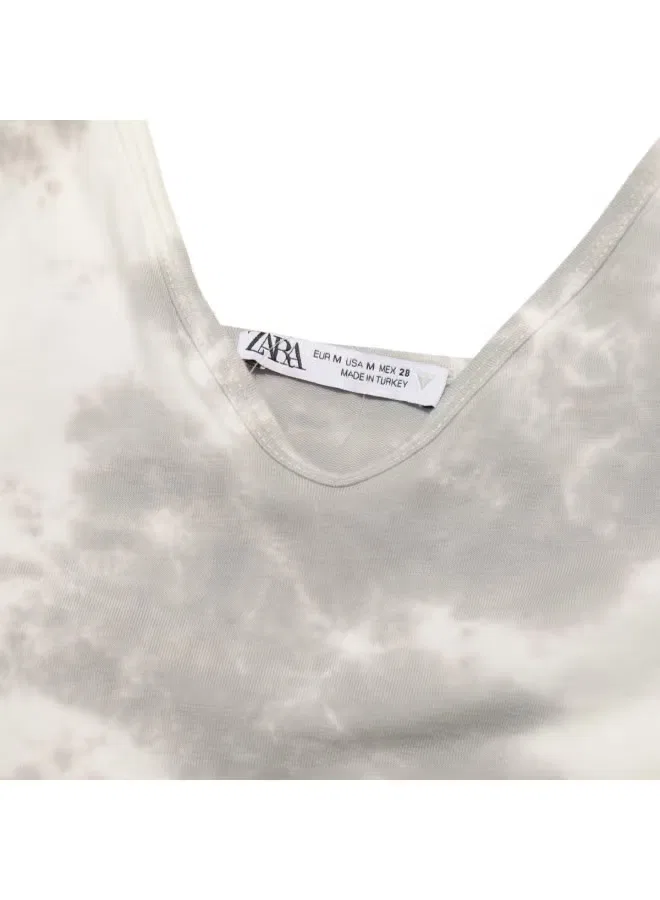 Топ без рукавов с эффектом тай-дай Zara, серый/бежевый — фото 4