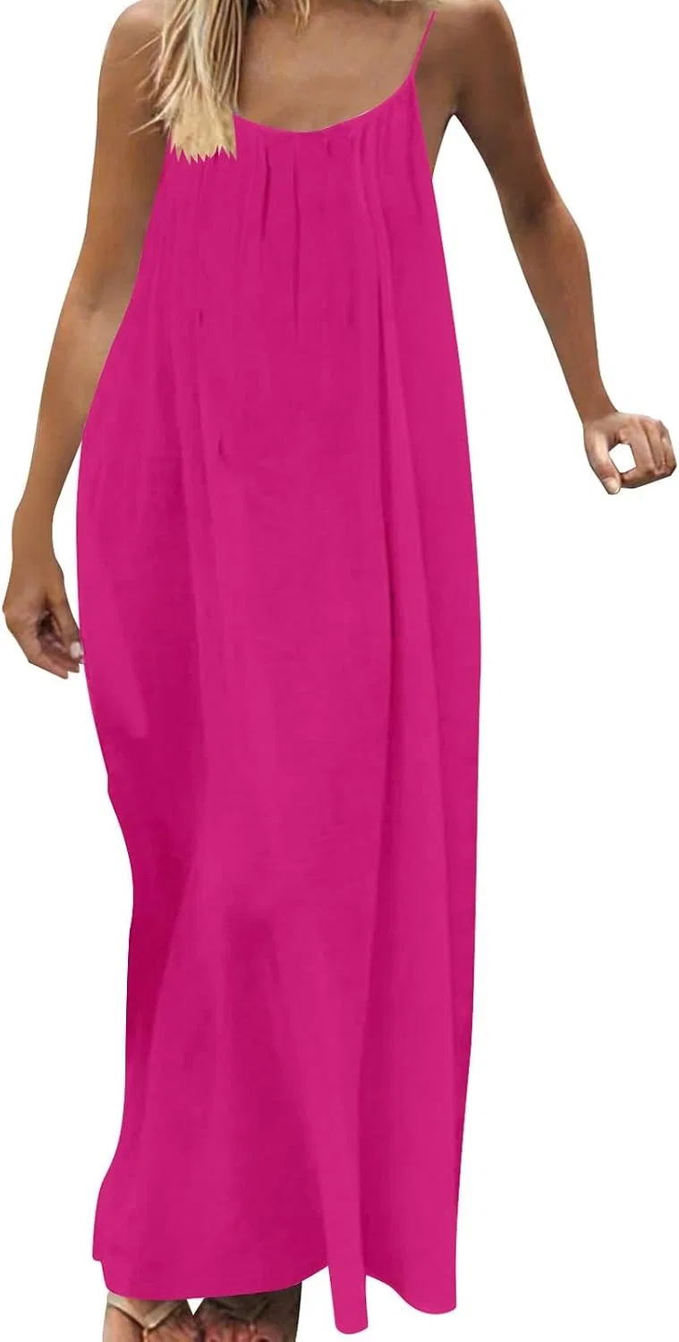 Женское летнее платье-макси Backless Cami Sleeveless, Hot Pink