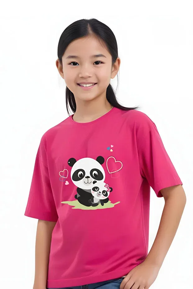 Детский комплект футболок с принтом Good-Panda-Power-Bunny-M Panios Kids, Red-Fuchsia-Yellow-Mint Green-Lilac — фото 3