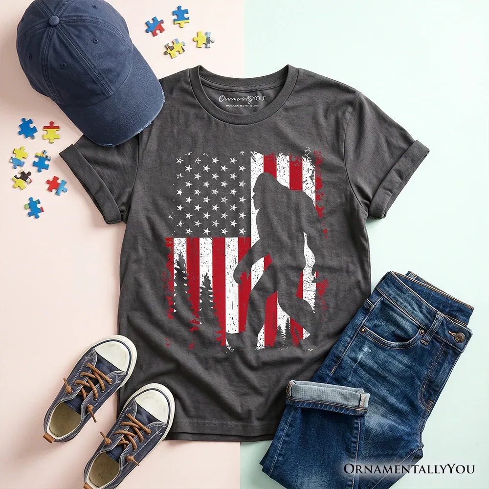 Детская футболка с принтом Bigfoot American Flag OrnamentallyYou, Dark Gray