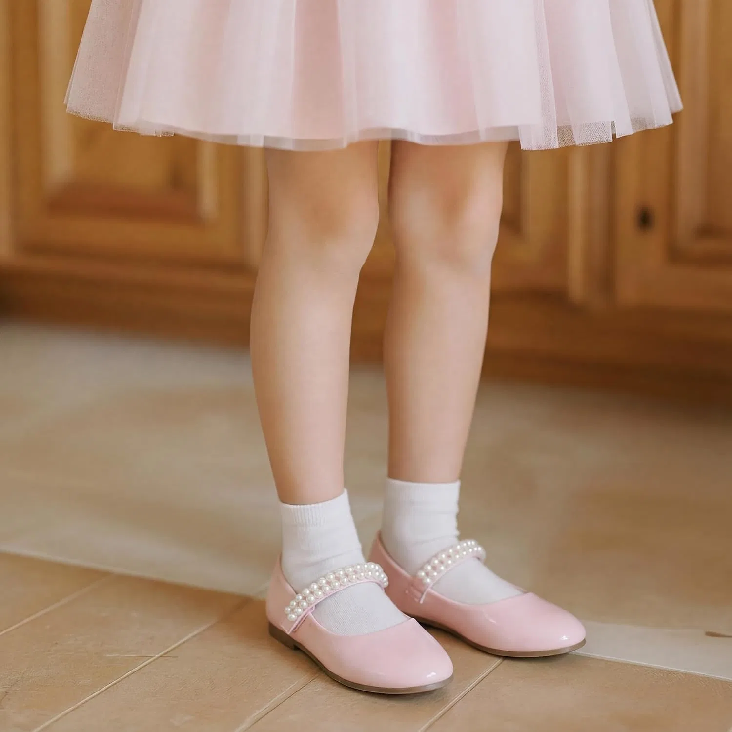 Детские балетки для девочек с цветочным принтом PANDANINJIA, Pink Patent — фото 3