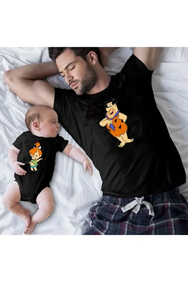Детская футболка для девочек с принтом Çakmaktaş father daughter tshirt zıbın Venüsdijital, Siyah