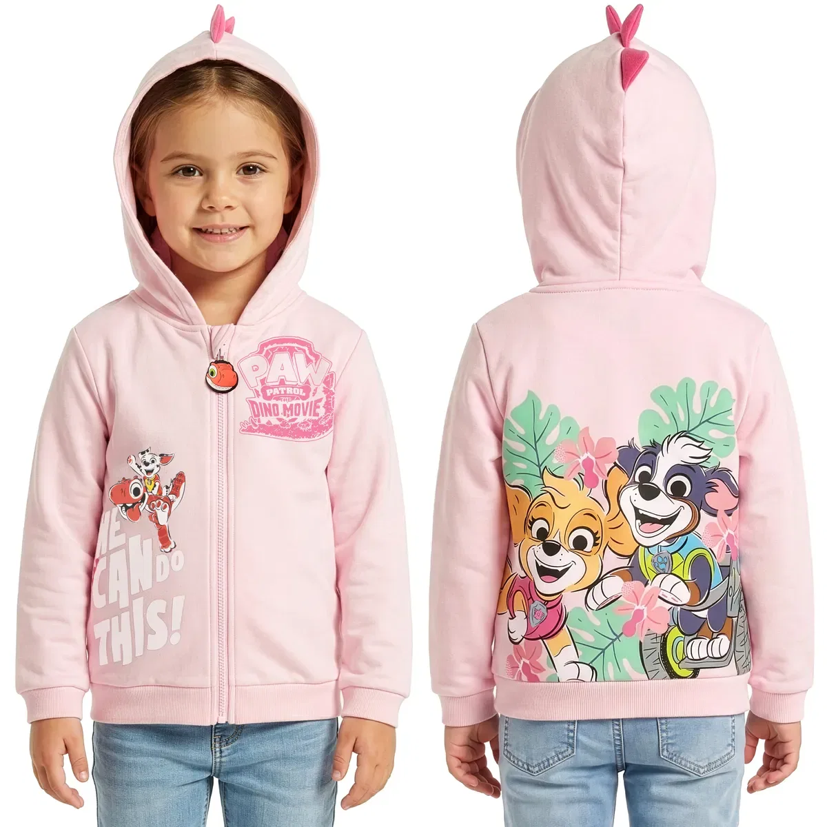 Детский худи с принтом Skye and Marshall Dinosaur Paw Patrol, Pink — фото 2