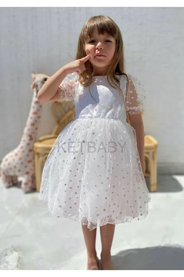Детское платье для девочек с принтом Tiny Daisy Ketbaby, White — фото 4