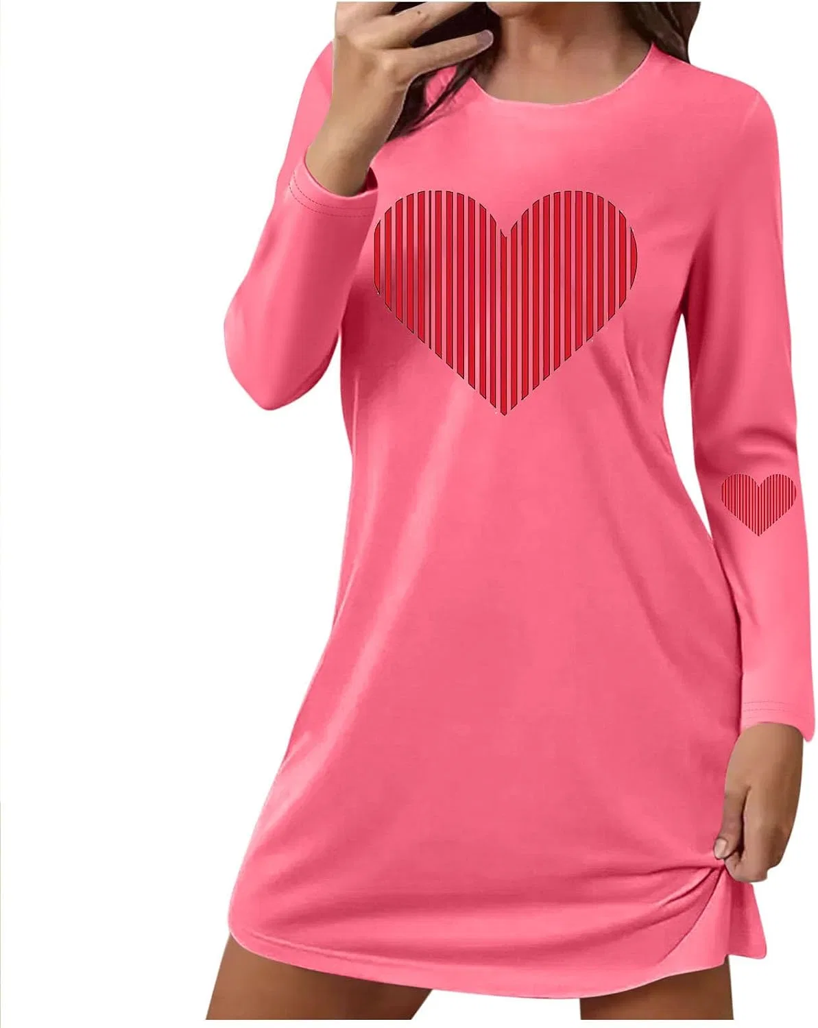 Женское платье с принтом сердца длинным рукавом Generic, Hot Pink