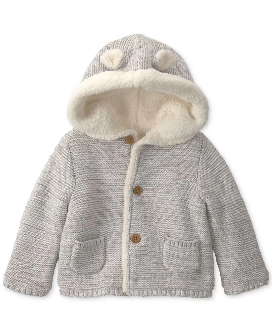 Детский хлопковый худи-кардиган на кнопках с капюшоном, Bear Sweater Knit Hooded Jacket Carter's, Gray