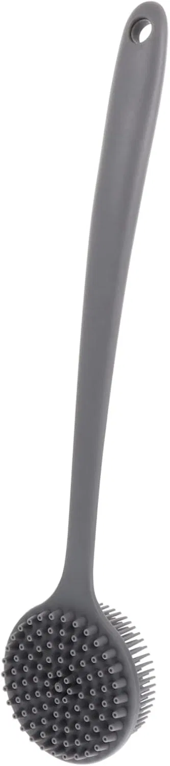 Силиконовая щетка для душа с длинной ручкой BELLIFFY, 1 шт, 37x8x3.5 см, Серый