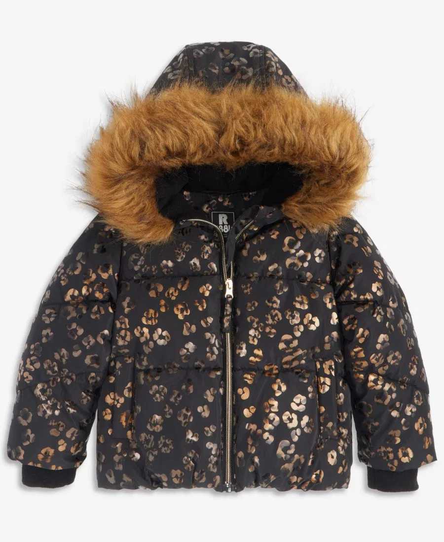 Пуховик стеганый с принтом Leopard Foil S Rothschild & CO, Black Gold Leopard