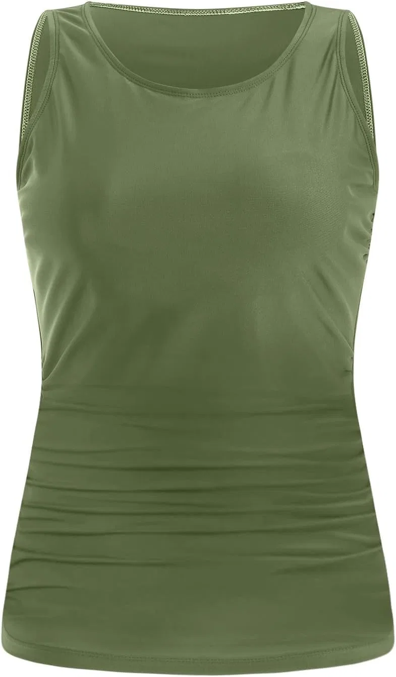 Женский танкини-топ с утяжкой для живота Generic, Army Green — фото 4