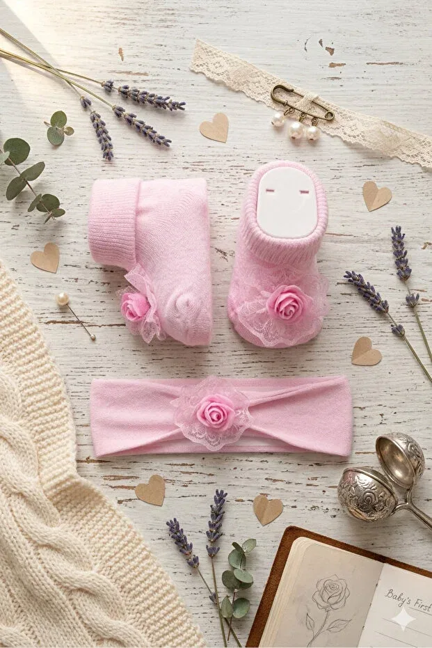 Детские носки для девочек с цветочным принтом Bandanali rose bow gift baby girl socks set Baby Socks, Pink