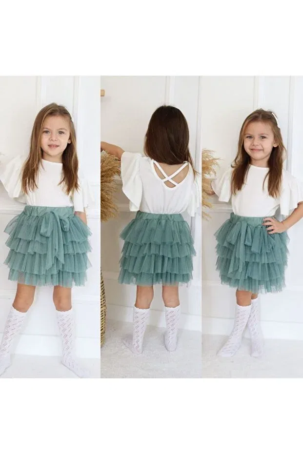 Детское платье для девочек с кружевной отделкой Embroidered Tutu Skirt Suit Esmacamoda, White