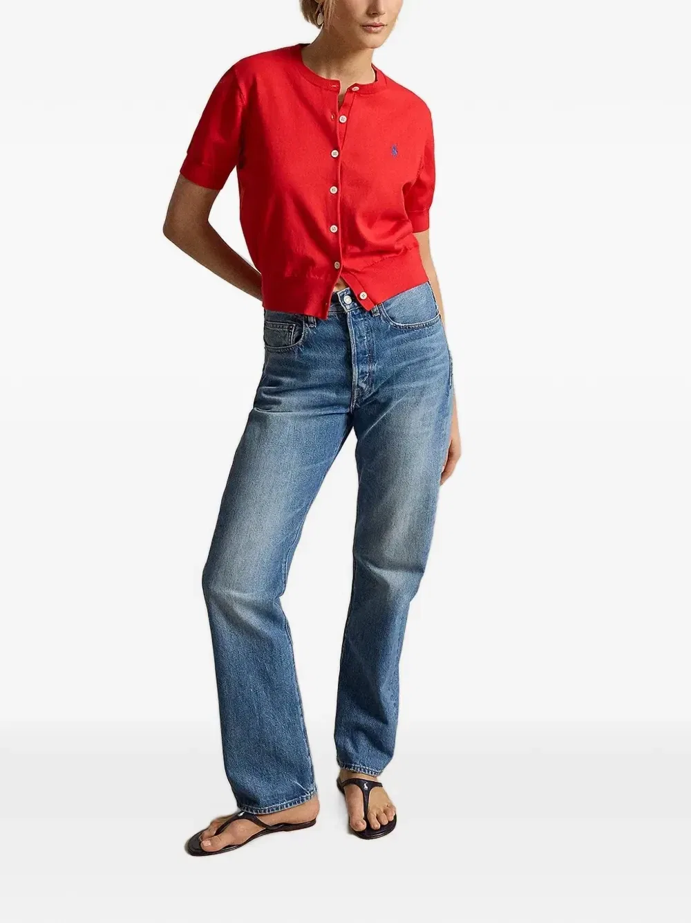 Кардиган с вышивкой логипа и короткими рукавами Polo Ralph Lauren, красный — фото 2