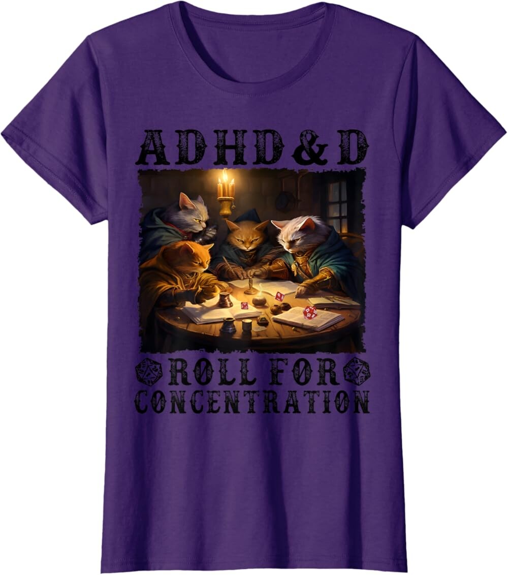

Женская футболка Funny Tees Gamer RPG Apparel Cats RPG Gamer Roll For Concentration, фиолетовый