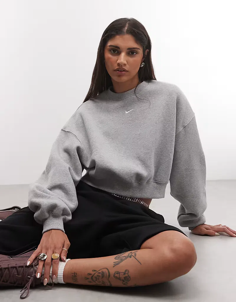 Укороченная толстовка Nike Studio Fleece средней плотности свободного кроя, серый — фото 3