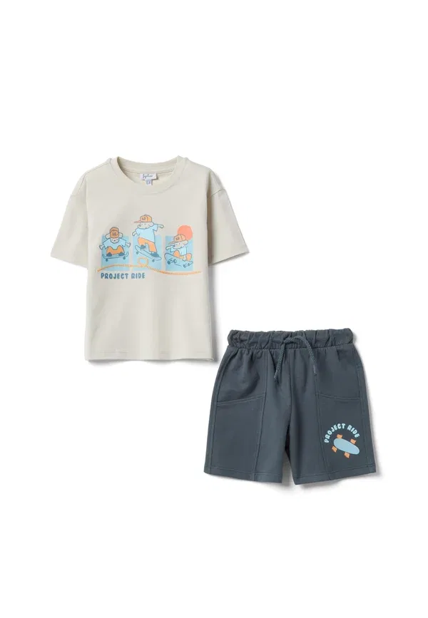 Комплект из шорт и топа, хлопок, Set Ovs, Beige, Grey, серый/бежевый
