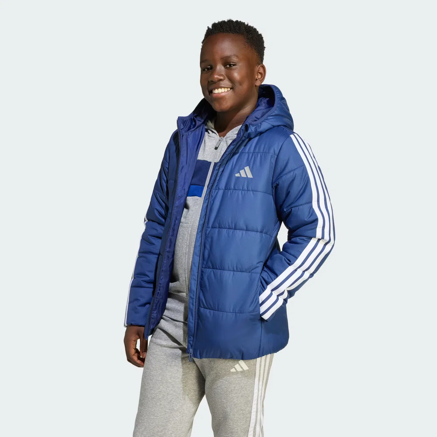 Детская утепленная куртка на молнии Essentials 3-Stripes Adidas Sportswear, темно-синий/белый