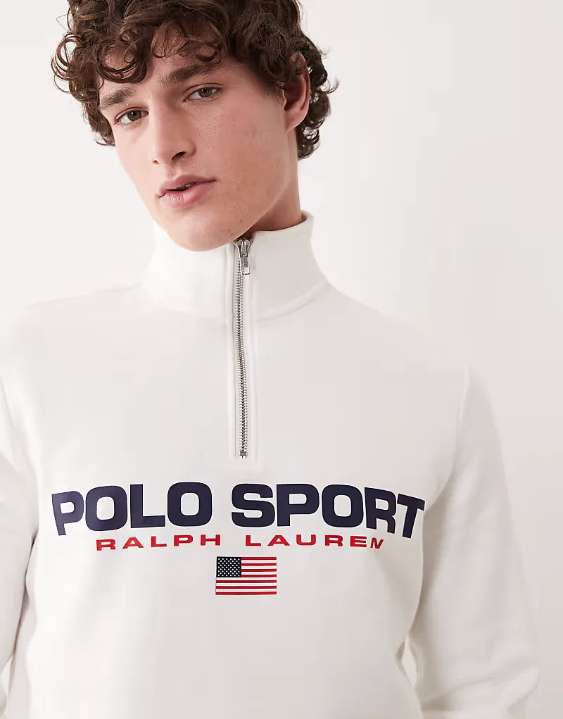 Свитшот Sport flag logo на четверть молнии Polo Ralph Lauren, белый — фото 2