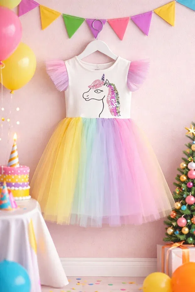 Детское платье для девочек с пайетками Cotton Candy Unicorn Sparkly Tutu Party Dress Size Kids, White
