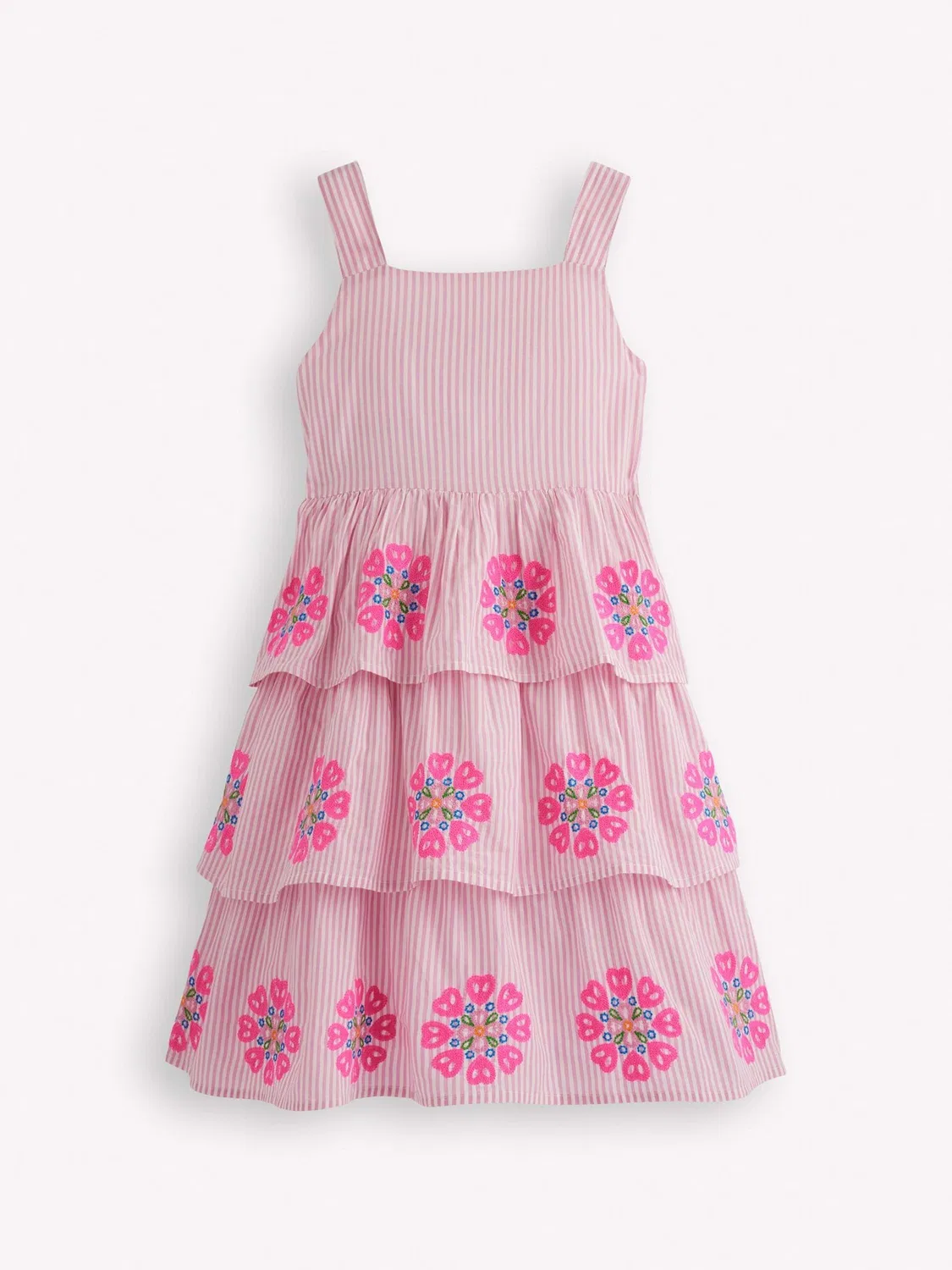 Платье ярусное с вышивкой, модель Tiered Embroidered Boden, розовый