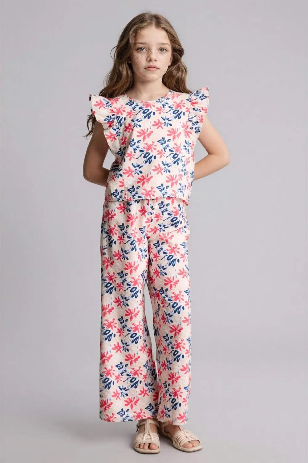 Брюки широкие с принтом Defacto, бежевый — фото 2