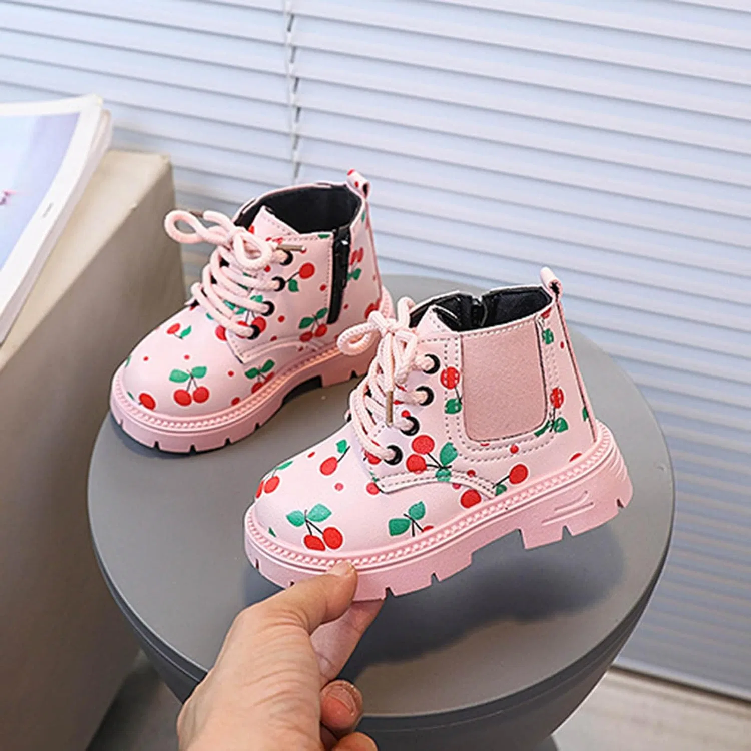 Детские ботинки для девочек с принтом и боковой молнией SHOPESSA, Pink — фото 2