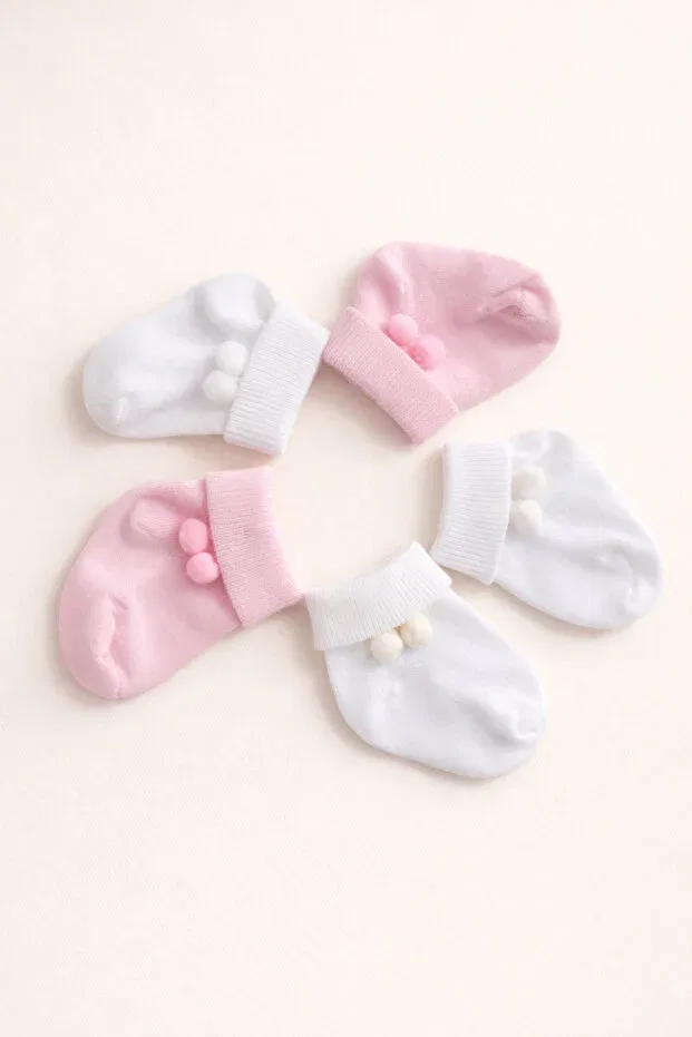 Детские носки для новорожденных с помпонами Basics Baby Socks, Ecru — фото 3