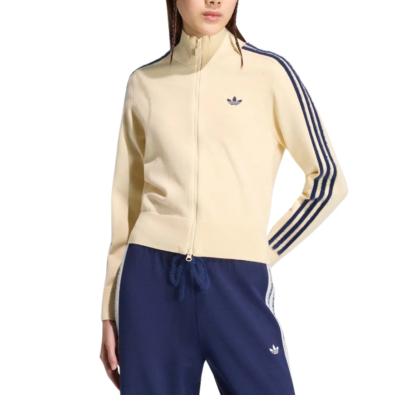 Женский джемпер с воротником-стойкой, прямого кроя, Warm Vanilla/Midnight Indigo, Adidas Originals