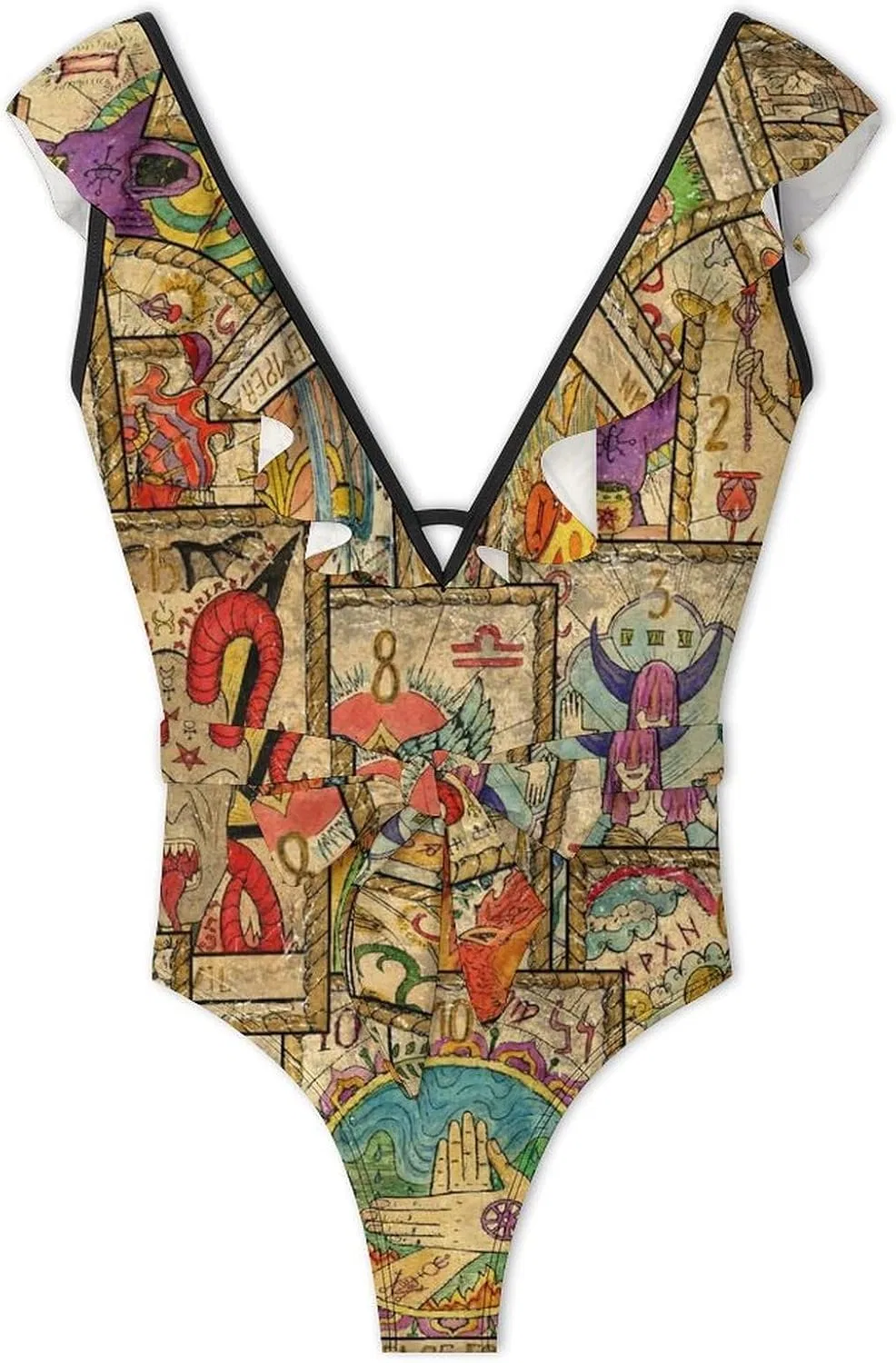 Женский цельнокроеный купальник с змеиным принтом Old Tarot Cards, Style-9 — фото 3