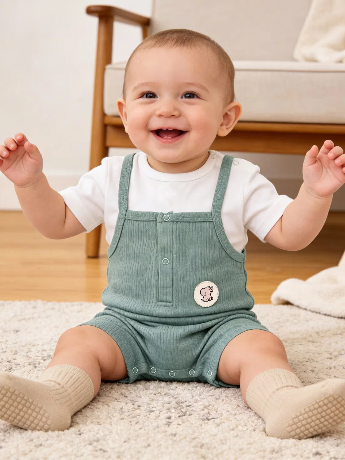 Комбинезон на бретелях из рубчатого хлопка с футболкой Babies Basic, синий — фото 3